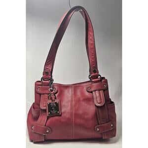 TIGNANELLO Double Handle Red Pebble Leather Shoulder Purse Lined, 3 Sections